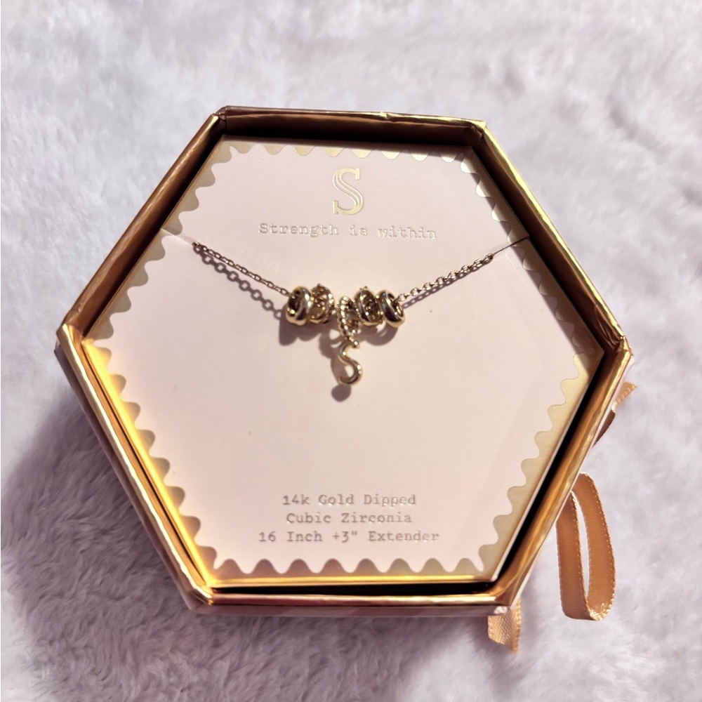 Gold Dipped Cubic Zirconia Charm Necklace - Gold Initial S